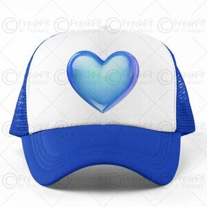 🆕Blue Heart Emoji Foam Trucker Hat Mesh Snapback Cap Blue/White